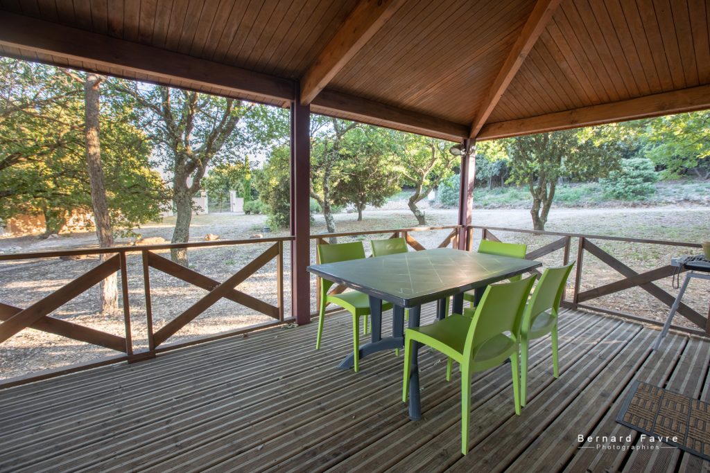Wooden chalet Les Lavandes at Mas Saint Antoine — chalet for 7 surrounded by lavender, perfect for family holidays in Ardèche