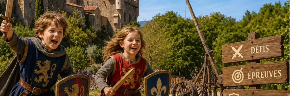 Démonstration de trébuchet médiéval au Château des Roure à Labastide-de-Virac en Ardèche