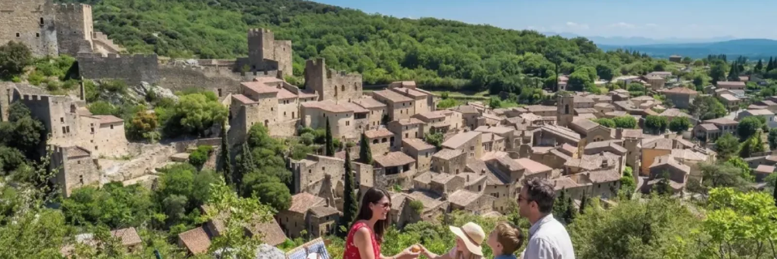 Saint-Montan en Ardèche, village médiéval restauré perché sur le rocher de l'Agache au coucher du soleil
