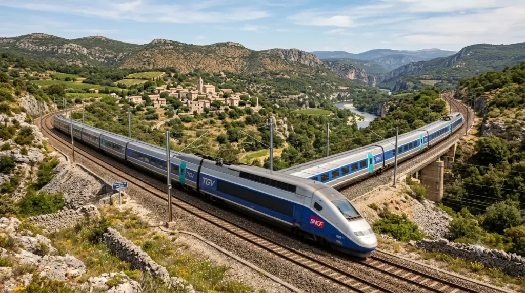 Route de campagne vers le Mas Saint Antoine après l'arrivée en train à Montélimar, en Ardèche méridionale
