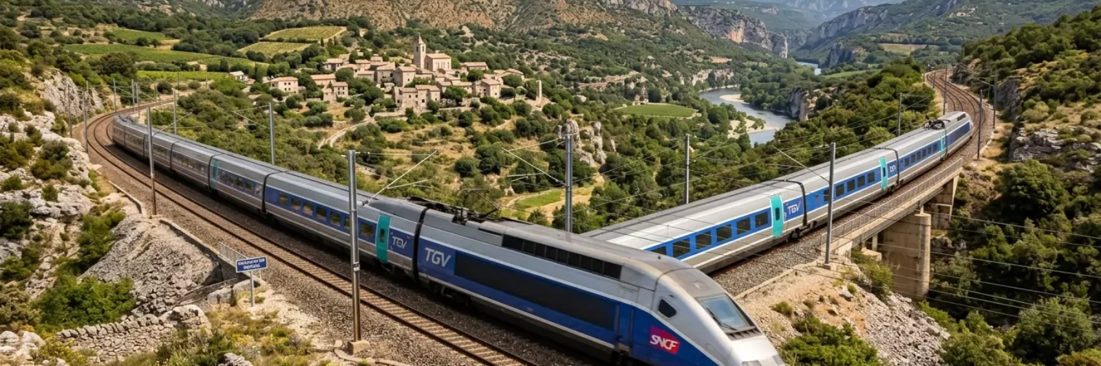 Route de campagne vers le Mas Saint Antoine après l'arrivée en train à Montélimar, en Ardèche méridionale