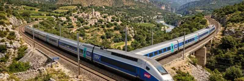 Route de campagne vers le Mas Saint Antoine après l'arrivée en train à Montélimar, en Ardèche méridionale