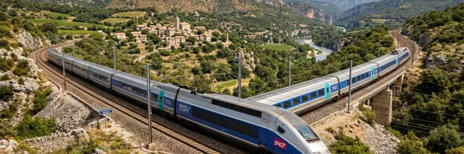 Route de campagne vers le Mas Saint Antoine après l'arrivée en train à Montélimar, en Ardèche méridionale