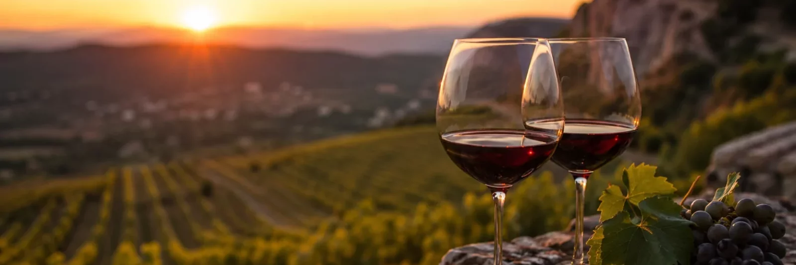 Afterwork convivial dans un domaine viticole de Bourg-Saint-Andéol, verres de vin au coucher du soleil